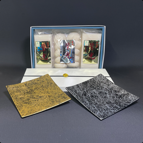 箔座 風まぜ雪 プレート小（ペア）四号色＆銀白色セット 有機・特別栽培 紫光3個セット